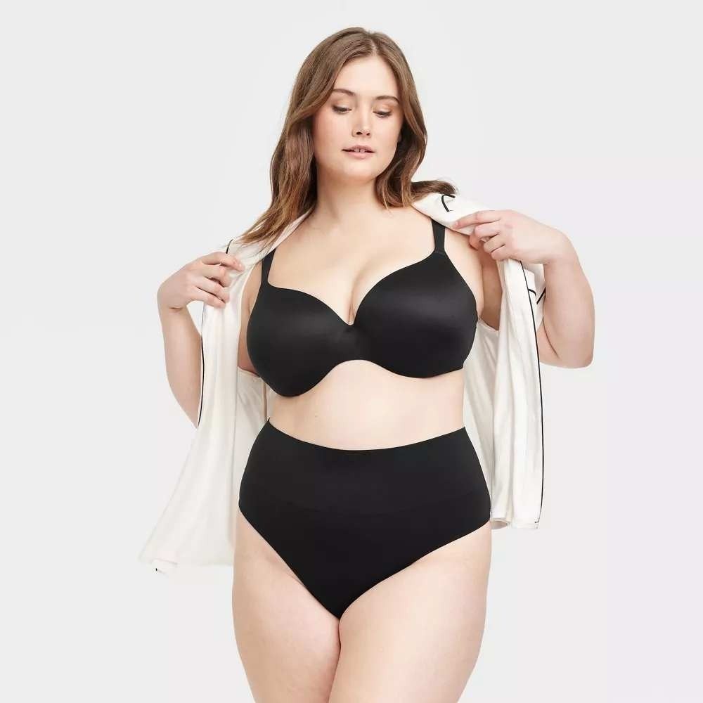 Women's 1X Black Thong Underwear‎ Auden Seamless High Rise New With Tags